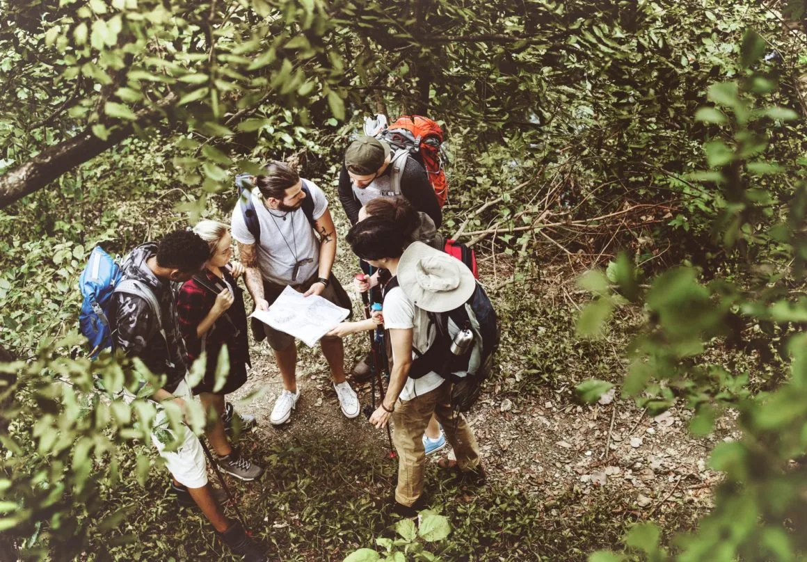 Trekking in a forest