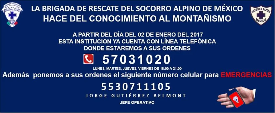 Imagen del archivo de «Nuevo teléfono de asistencia del Socorro Alpino de México».