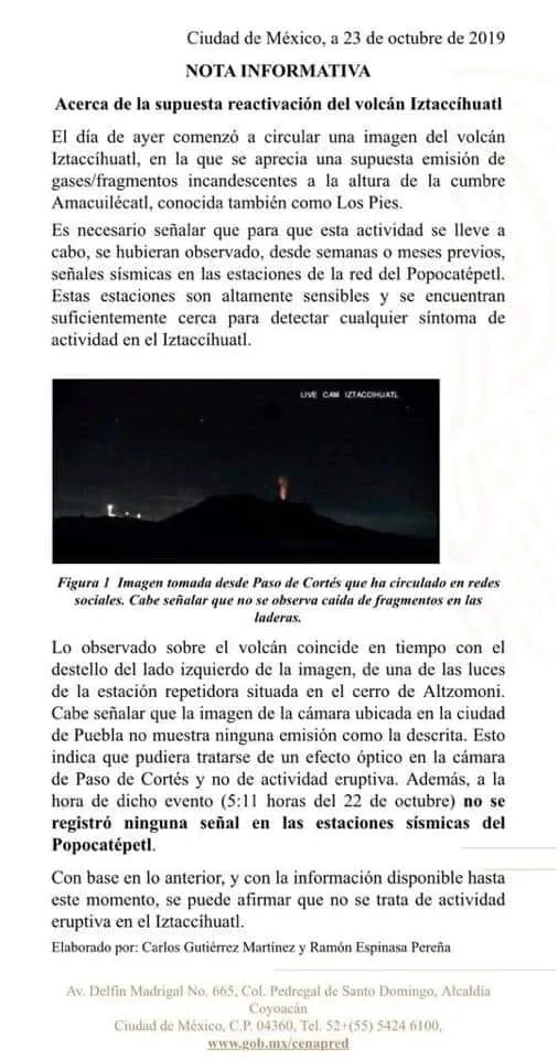 Imagen del archivo de «CENAPRED confirma: No hay actividad volcánica en el Iztaccíhuatl».