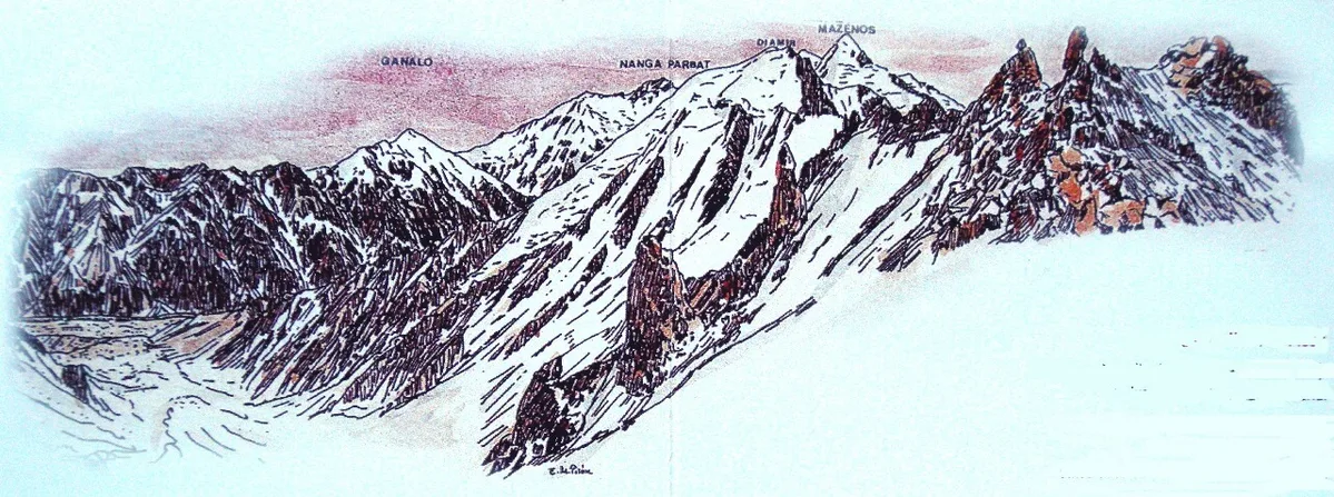 Dibujo de Eduardo Martínez de Pisón, hecho en el Nanga Parbat, Himalaya
