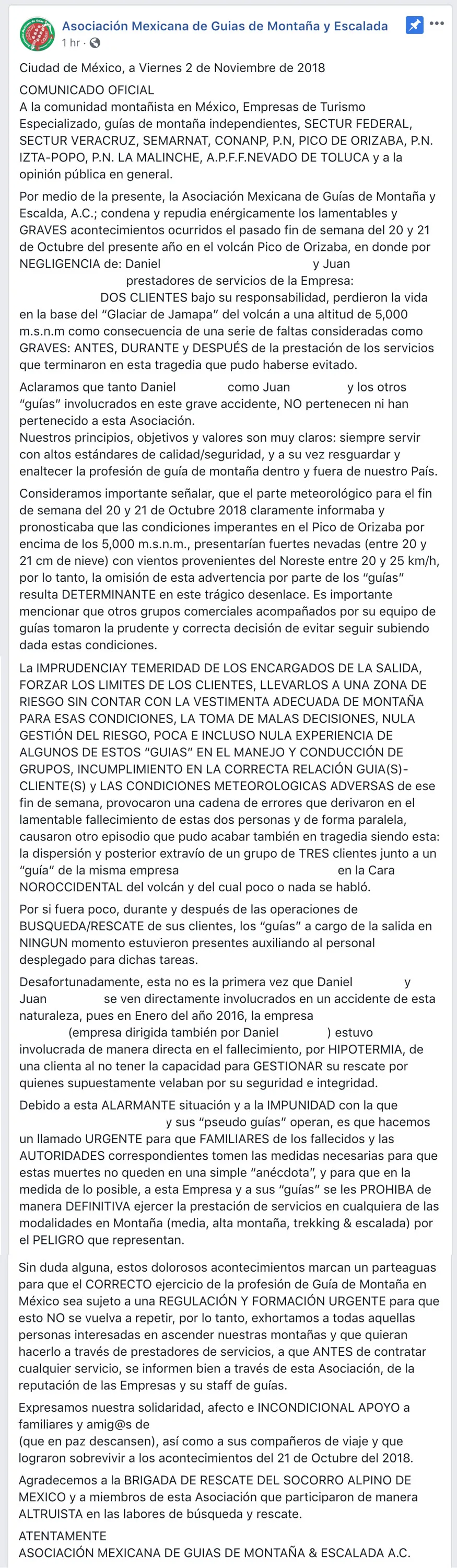 Imagen del archivo de «Asociación de guías emite comunicado sobre caso reciente en Pico de Orizaba».